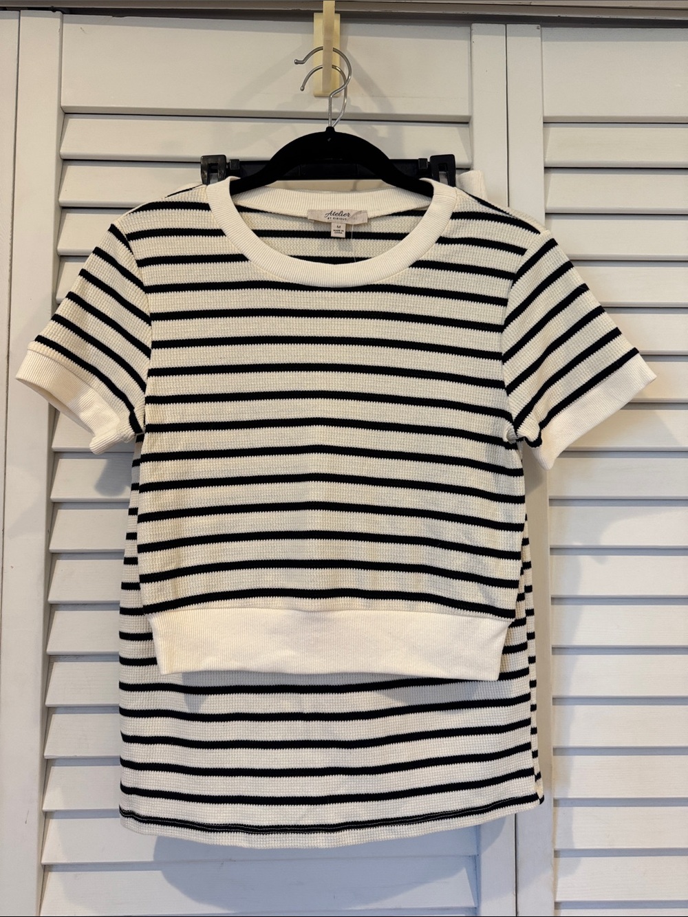 Striped Short Sleeve Knit Tee and Matching Midi Skirt Set in Black & White